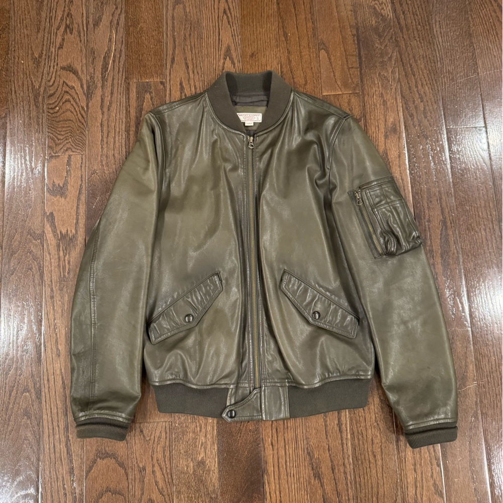 Wallace & Barnes Olive Leather
Bomber Jacket - Size S